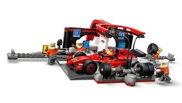 محطة خدمة F1® والطاقم مع سيارة Ferrari من LEGO®