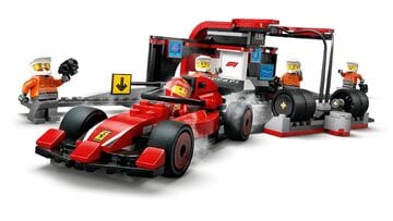 محطة خدمة F1® والطاقم مع سيارة Ferrari من LEGO®