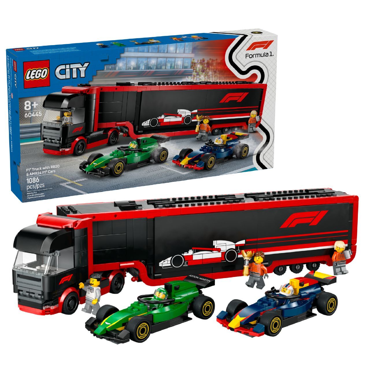 LEGO® F1® Truck with RB20 & AMR24 F1® Cars